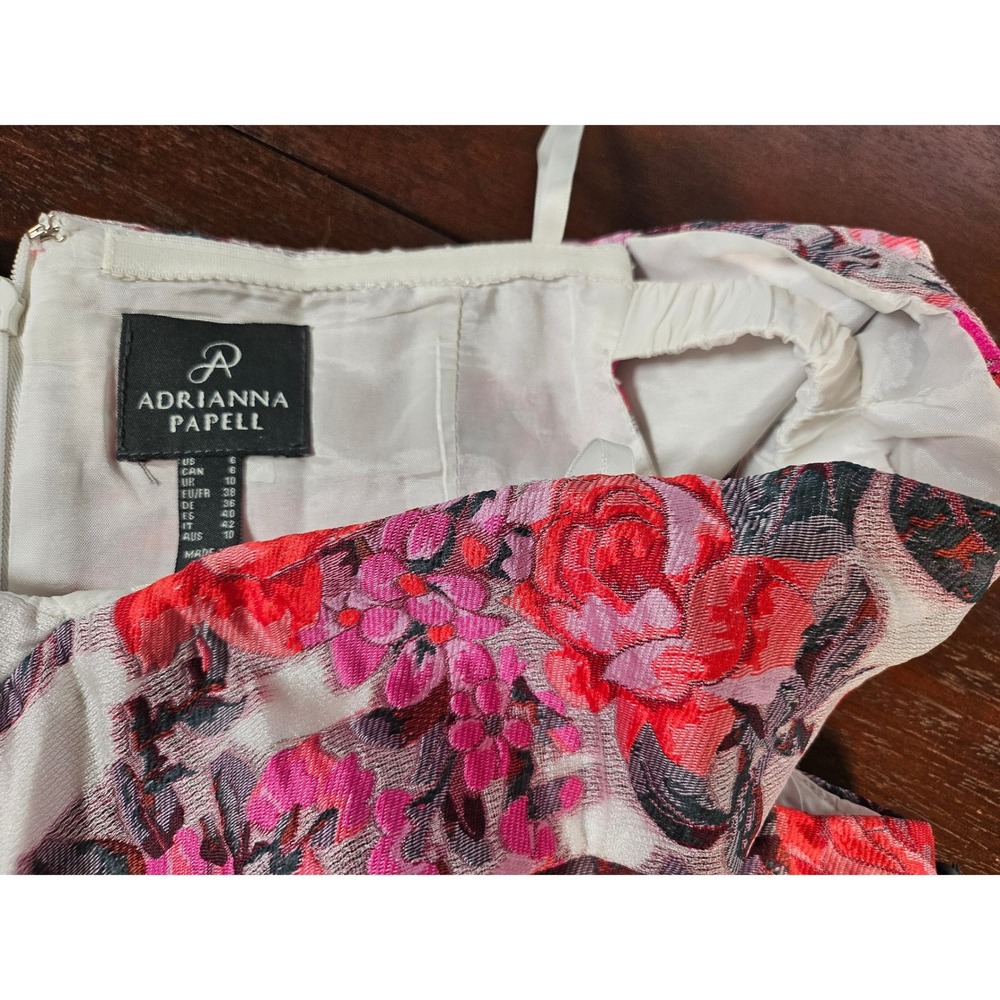 Adrianna Papell Dress Size 6 Floral Sheer Jacquard Off Shoulder Pink Multi - Picture 7 of 15